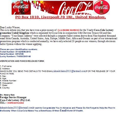 coca cola lottery scam|SCAM ALERT: The 'Coca.